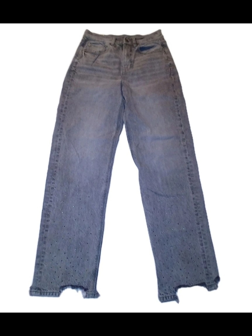 American Eagle Outfitters Straight Frayed Leg Jeans in Washed Gray